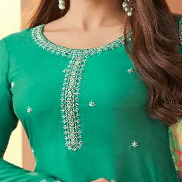 Teal kameez kameez embroidered salwar kameez front view