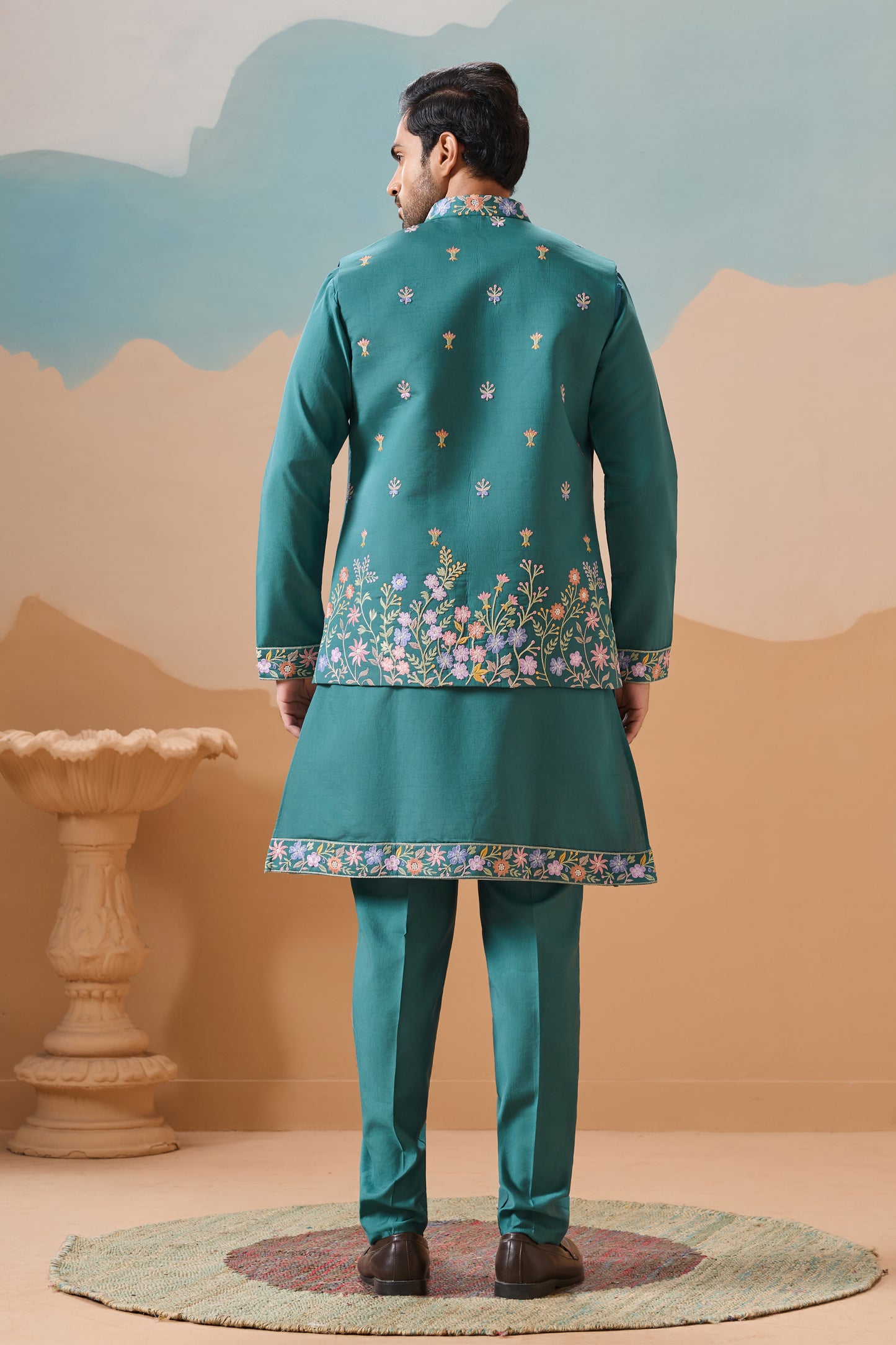 Embroidered teal kurta pajama formal occasion wear

