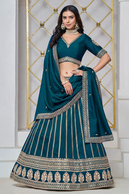 teal lahenda choli front view with embroidery work
