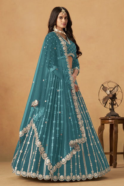 lehenga choli teal tone full outfit view