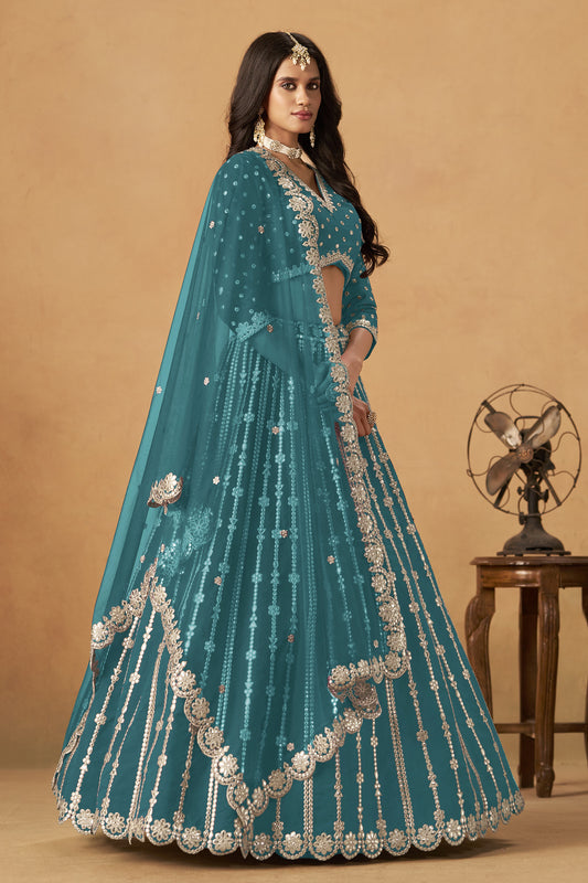 lehenga choli teal tone full outfit view