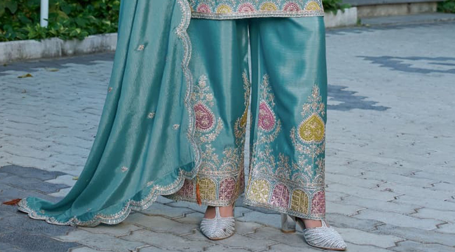 Teal Palazzo Suit displayed with full coordinated silhouette
