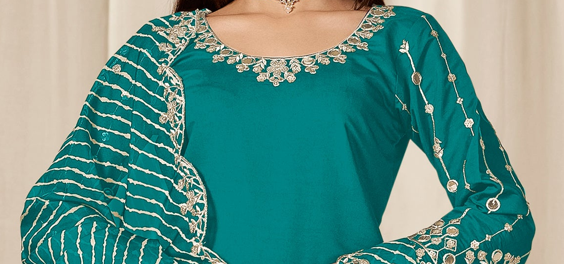 Teal blue patiala styled with soft organza dupatta