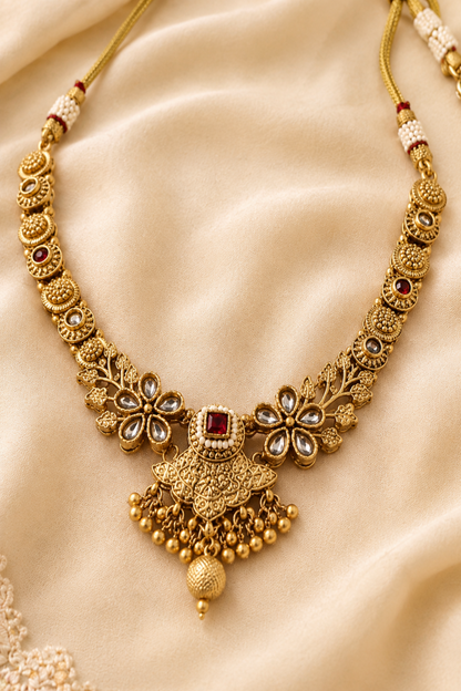 Pendant-focused jewelry composition with dome earrings