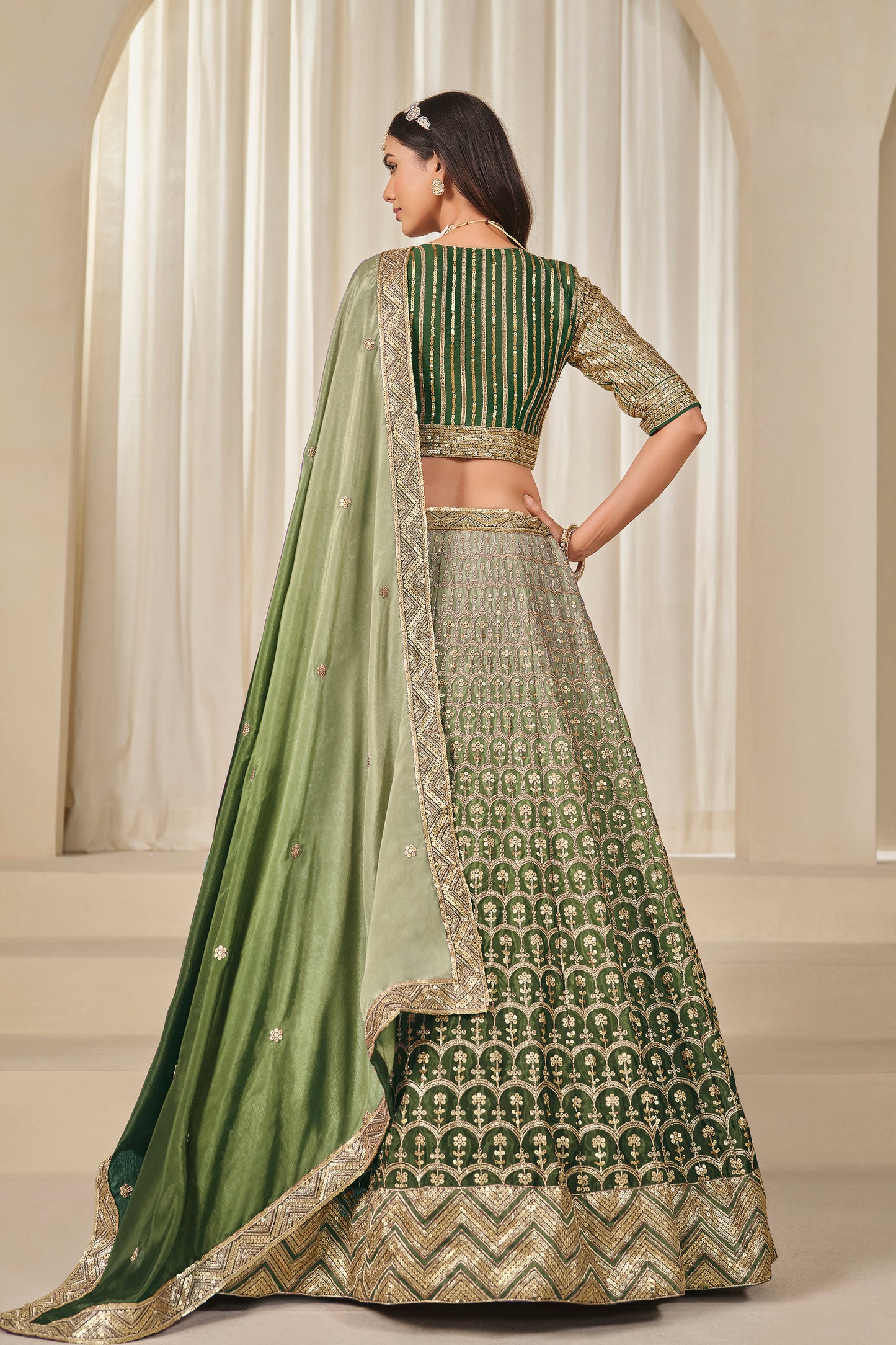 Lehenga choli blouse skirt flare and fabric drape view