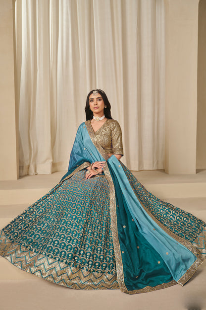 Chinon silk lehenga choli with thread embroidery detail