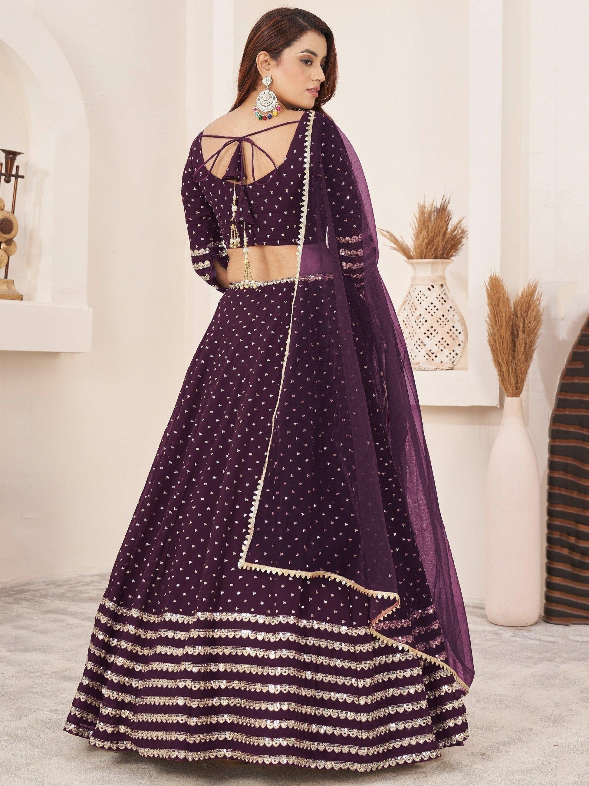 Dark Purple indianlehenga choli styled for evening event