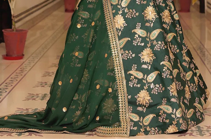 Green Lehenga Choli with satin finish and embroidered detail
