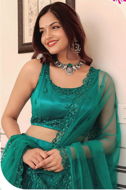 Women Lehenga Choli with satin and georgette layered finish