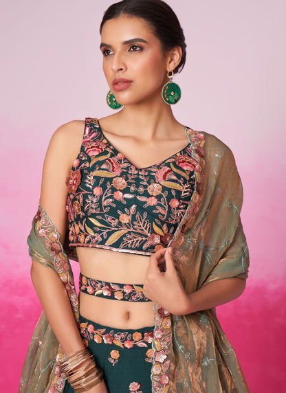 Skirt flare detail of pastel green lehenga look