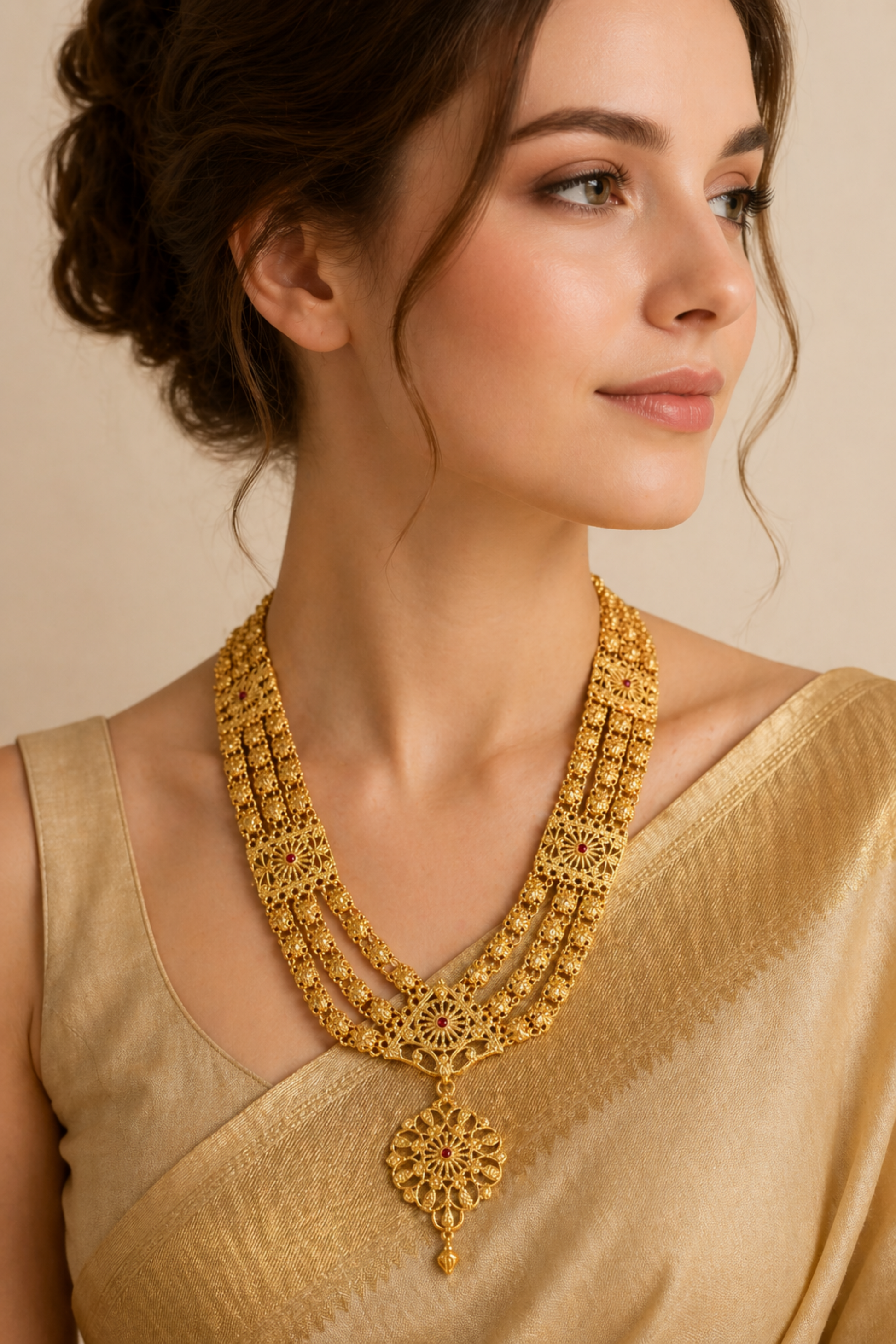 traditional indian bridal gold necklace close-up