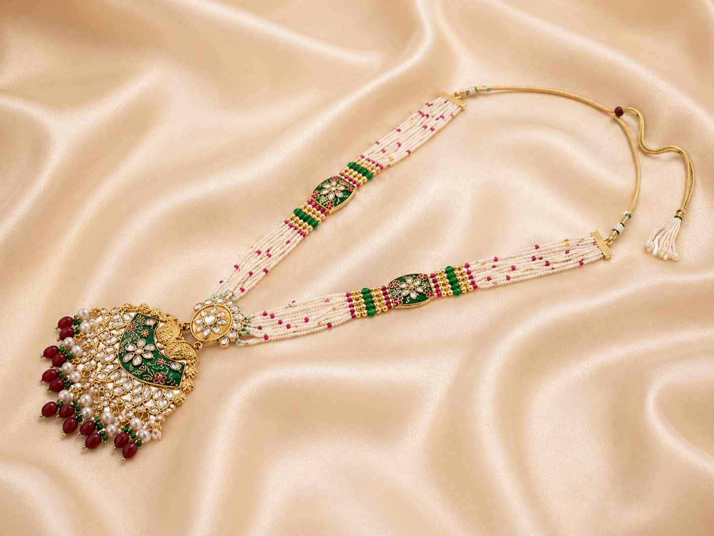 Traditional necklace set with pearl-like bead drops
