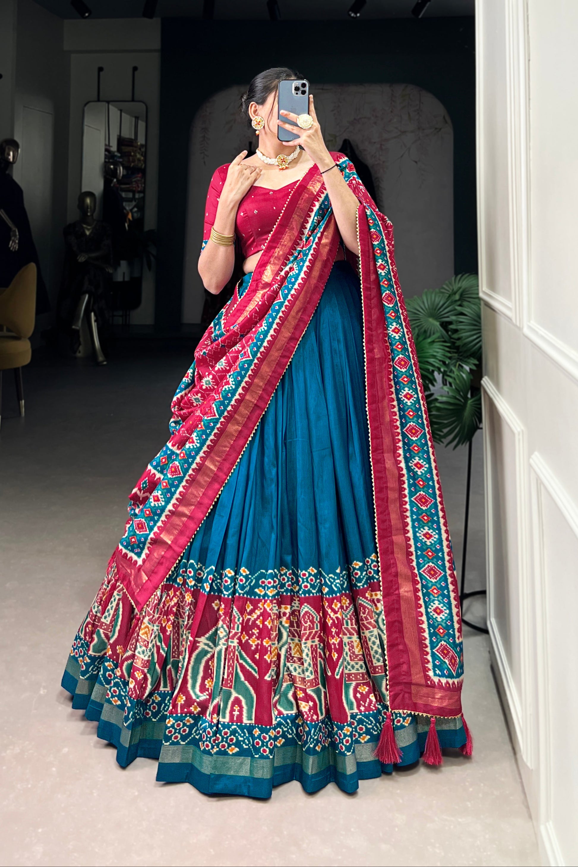 Full ensemble lehenga choli styled for wedding event
