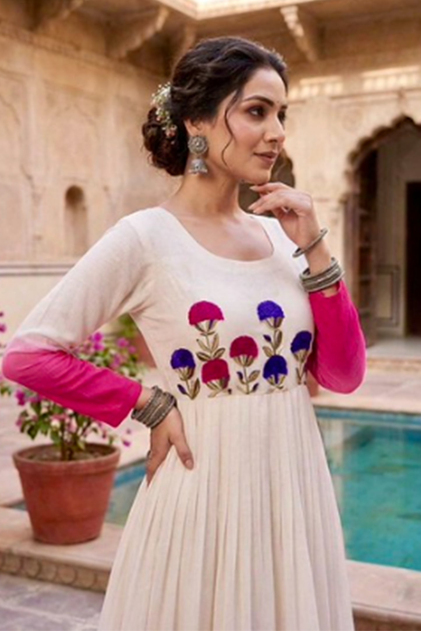 Embroidered Gown with Georgette fabric finish