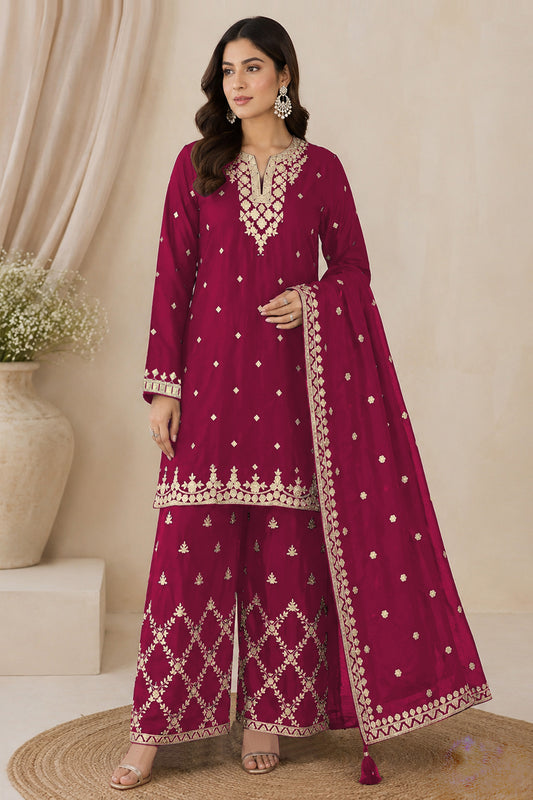 Dark red traditional palazzo pants with Heavy Embroidered Sequenc work
