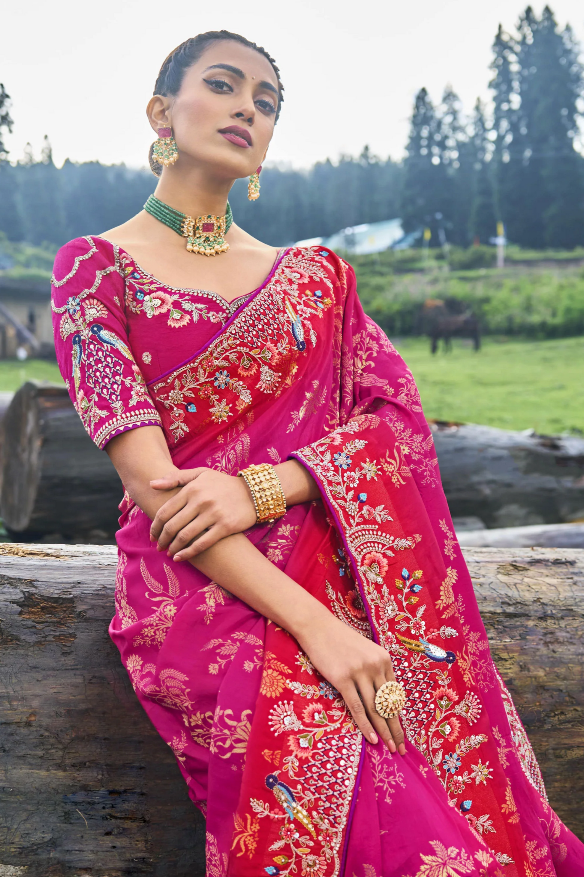 Red Saree speaks tradition and boldness – perfect for weddings and festive nights.
