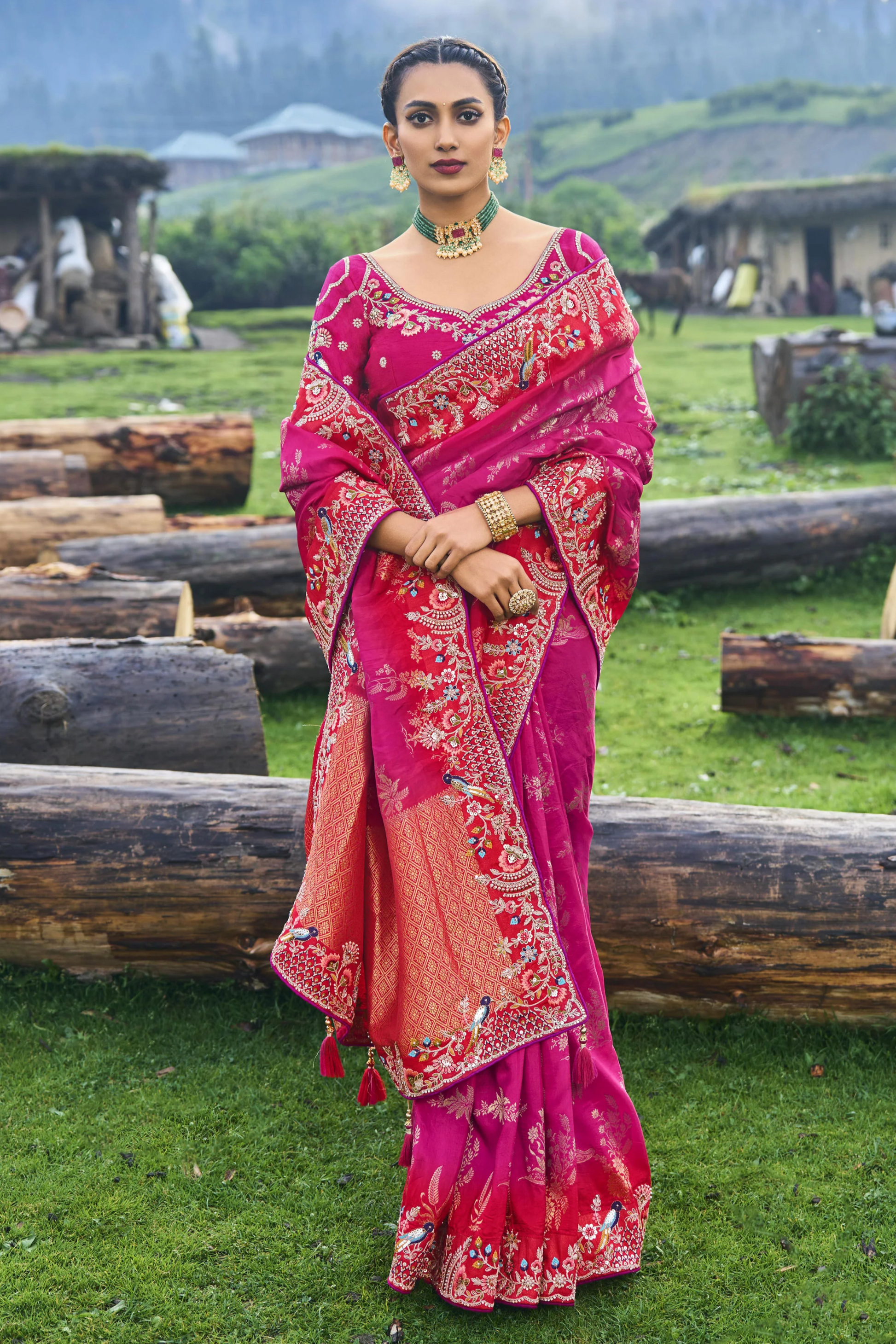 Red Saree speaks tradition and boldness – perfect for weddings and festive nights.

