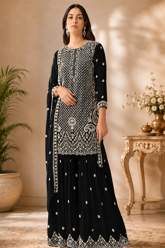 Black sharara with Heavy Embroidered Beads Sequence Work
