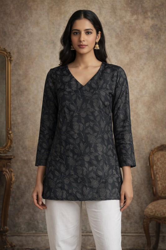 black floral tunic for women front view