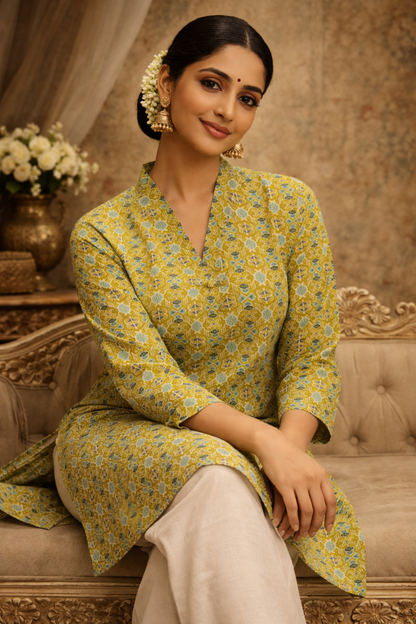 Maslin silk women top with subtle geometric print detail
