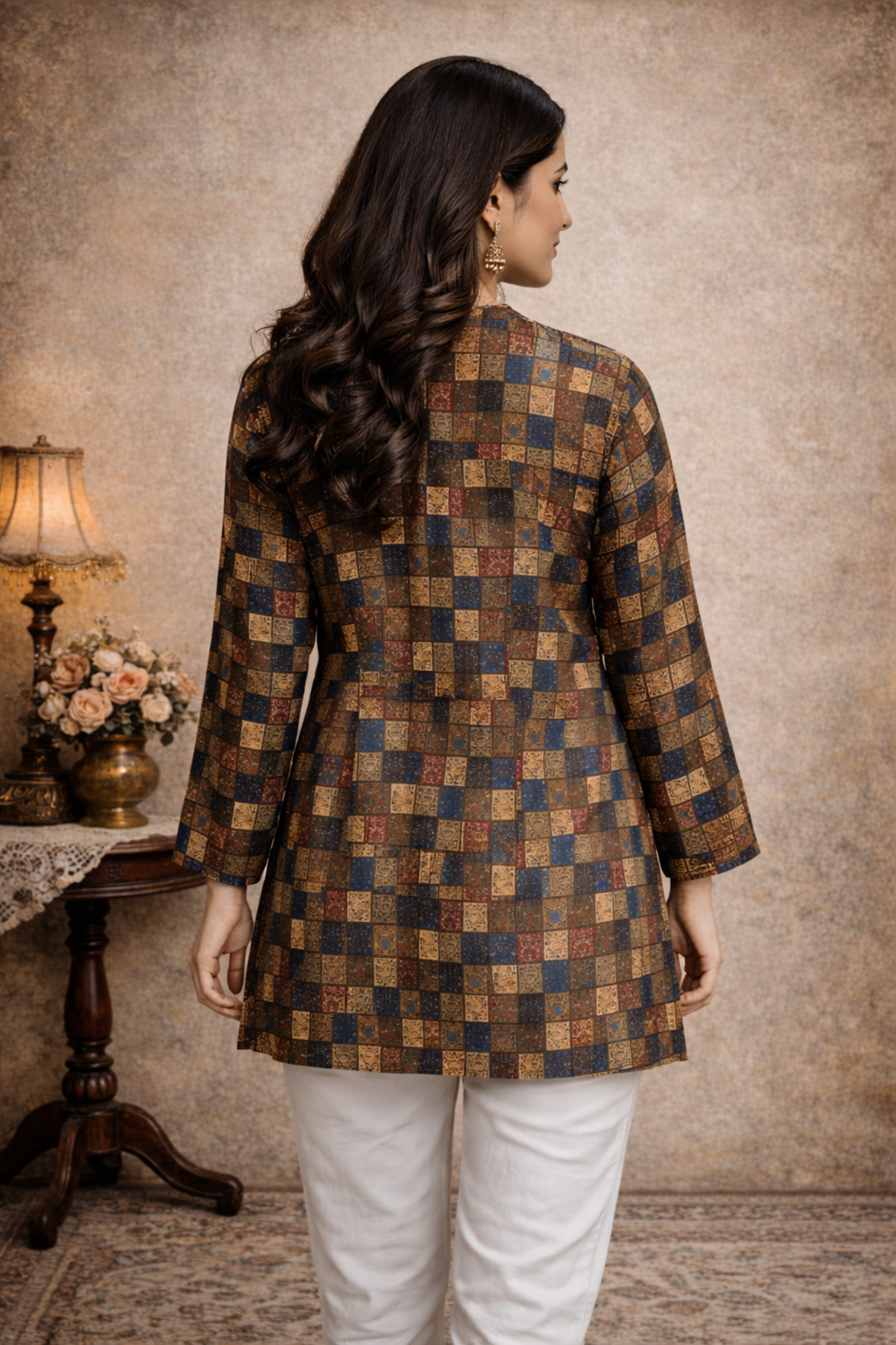 women tops tunic multicolor digital print Back view