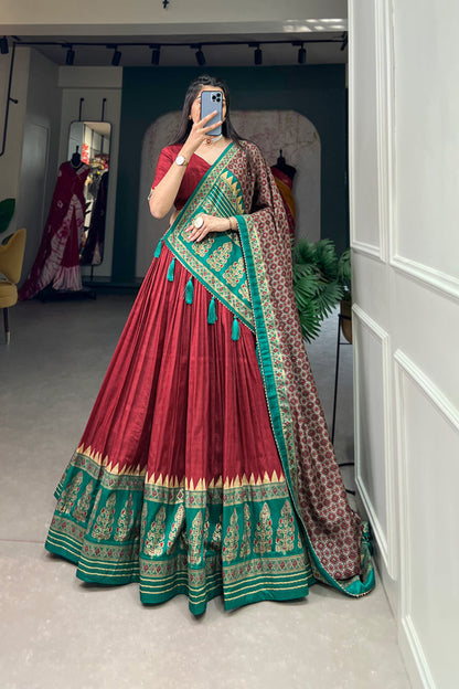 red and golden bridal lehenga skirt flare detail