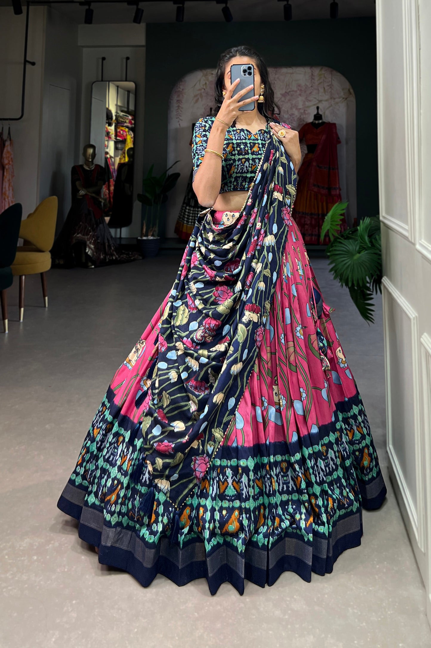 Light pink lehenga skirt flare and drape detail