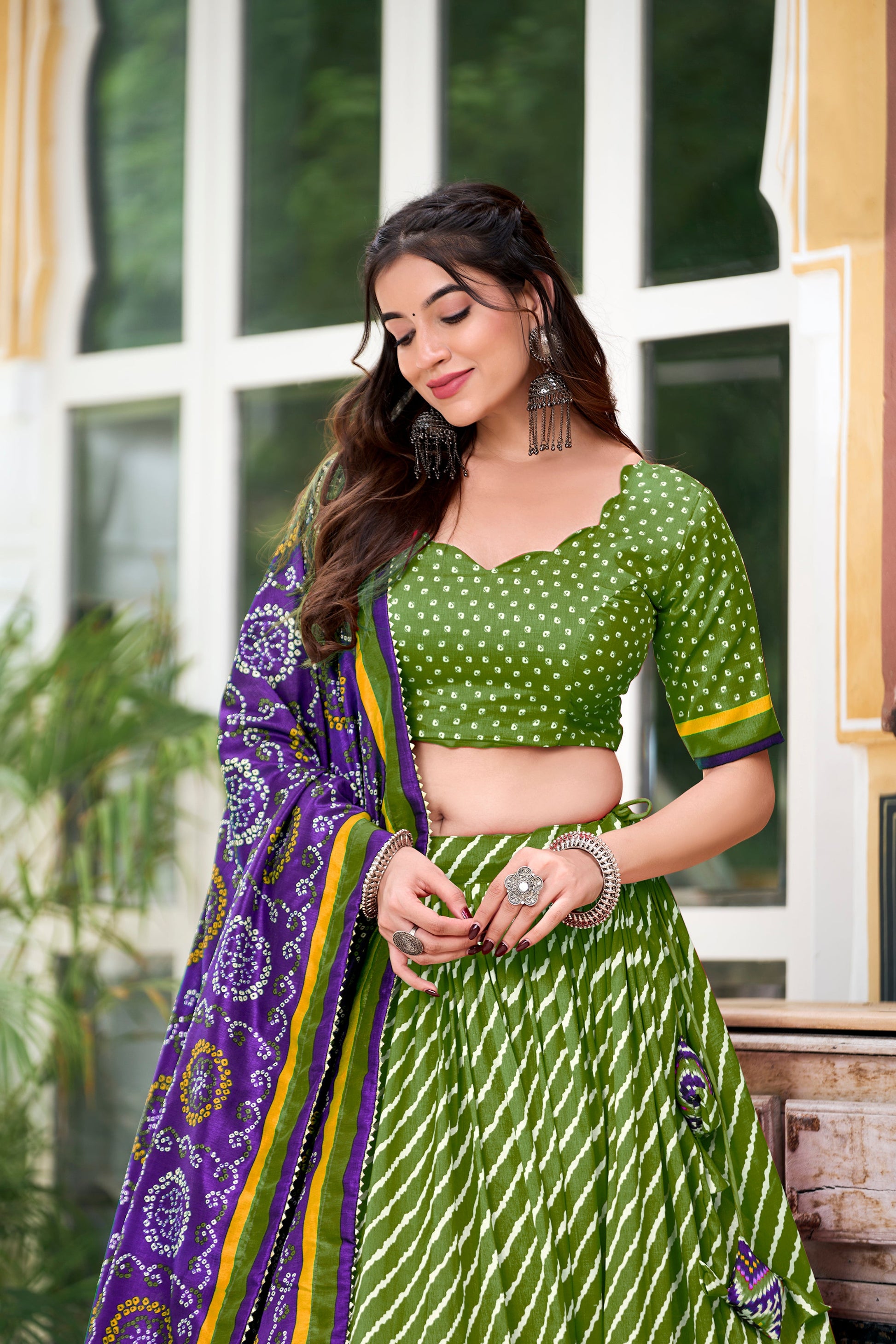 Leheriya patola printed lehenga choli detailed fabric close-up