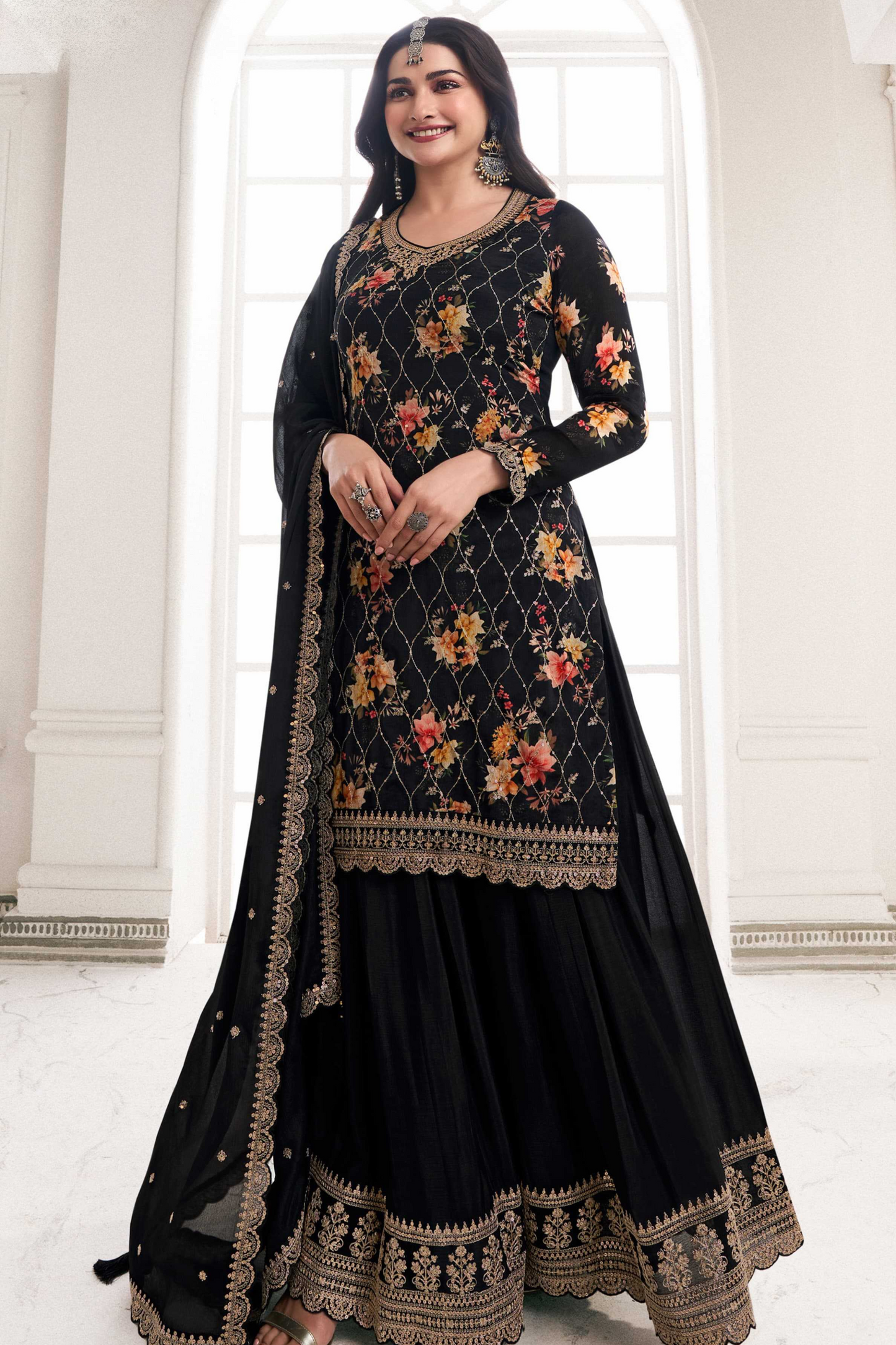 Black Chinon Salwar Kameez Dupatta Dresses