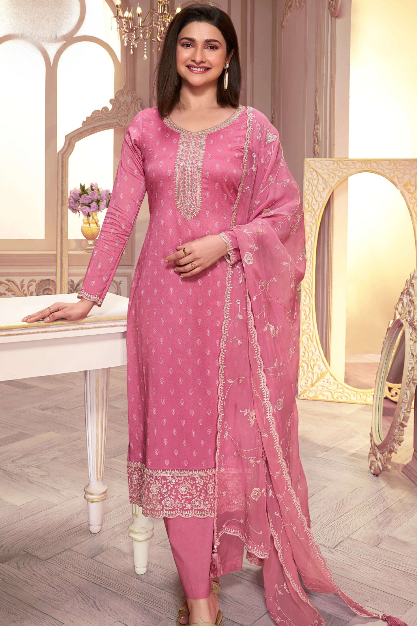 Dusty Pink Plus Size Kameezz Salwar Suit in Silk Georgette