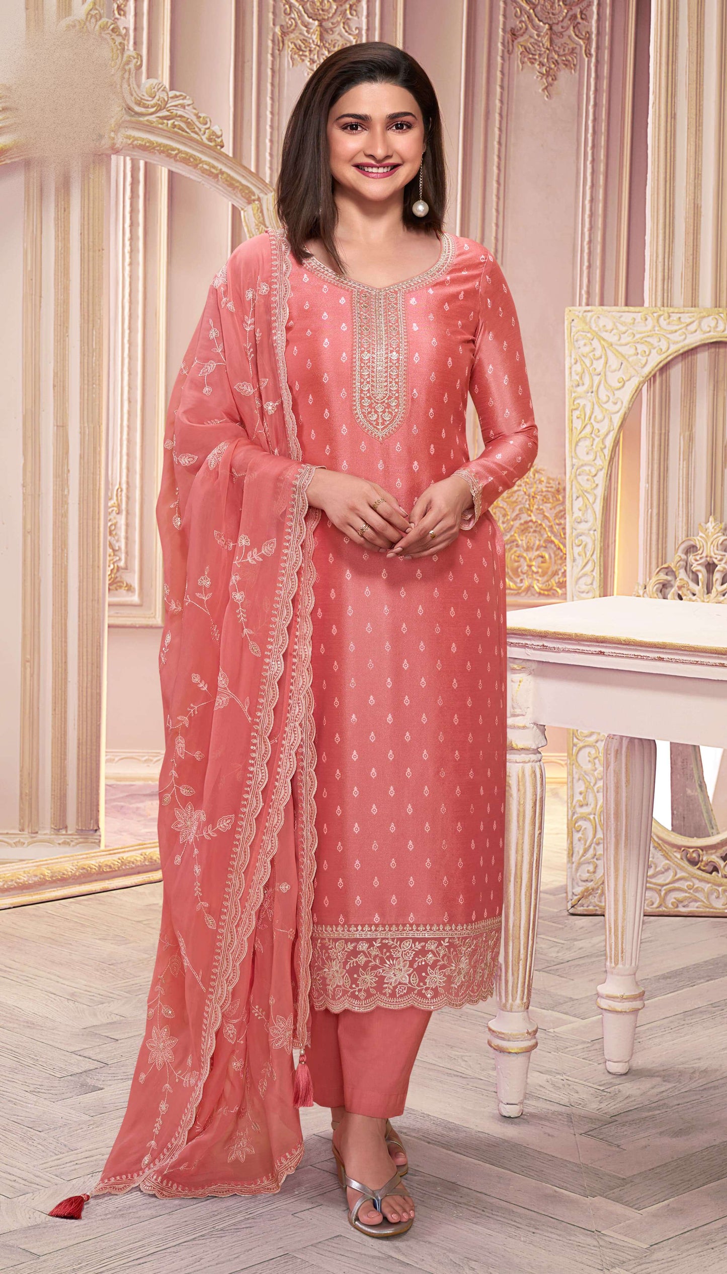 Women's Wedding Ethnic Party Wear Silk Kameez Salwar Dupatta Suit