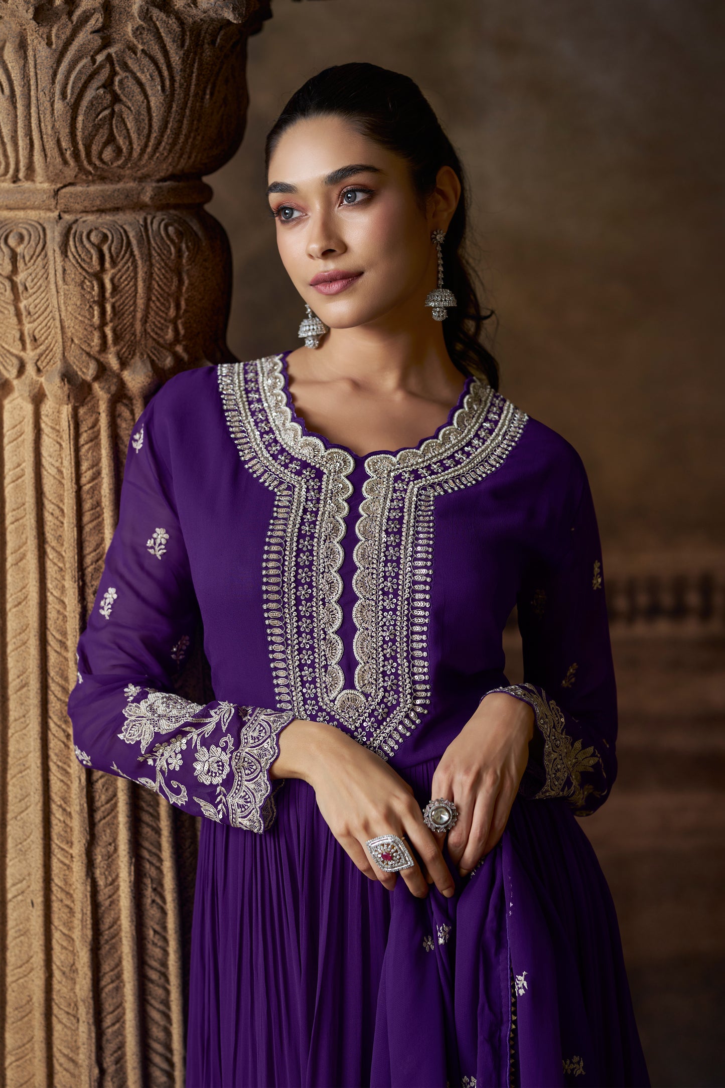 Wedding gown style anarkali front look in violet