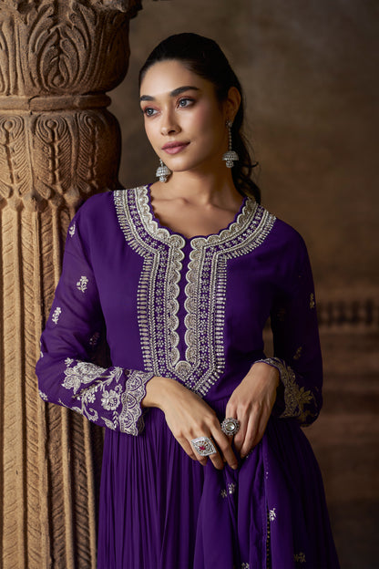 Wedding gown style anarkali front look in violet