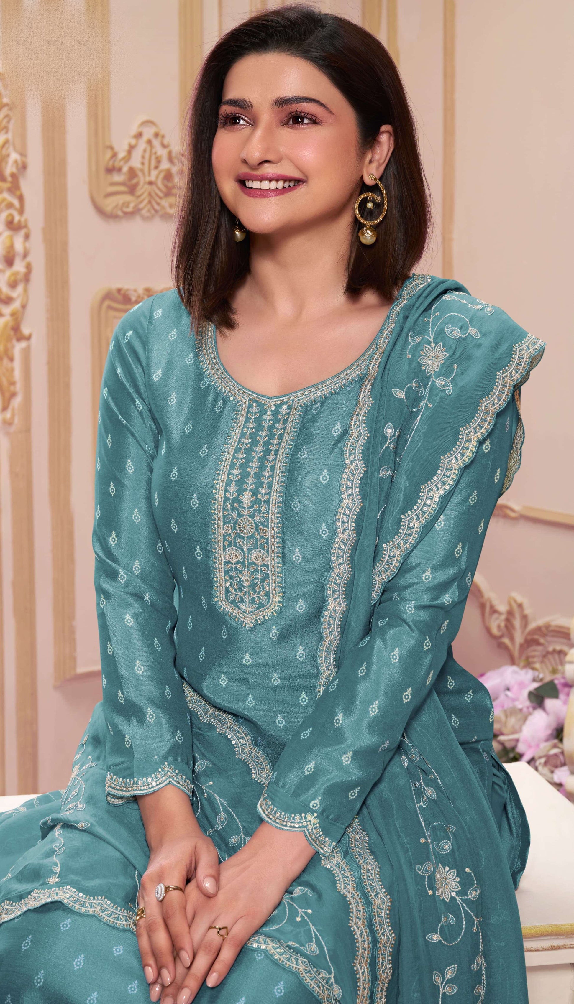 Traditional indian dress blue salwar kameez styling with accessories