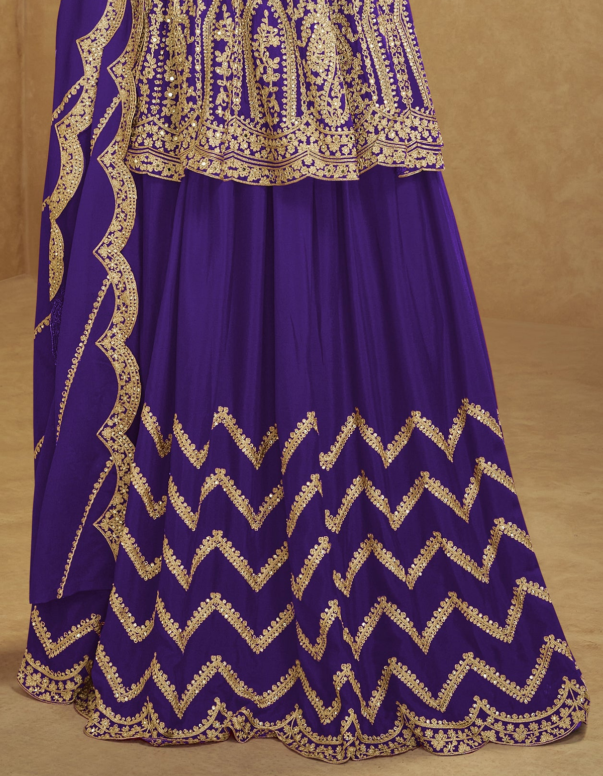Purple plazzo bottom with matching embroidered top and dupatta