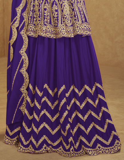 Purple plazzo bottom with matching embroidered top and dupatta