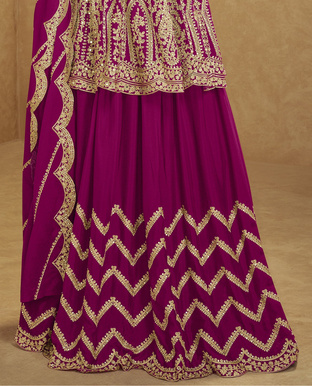 Pink plazzo dress back view with coordinated silk fabric