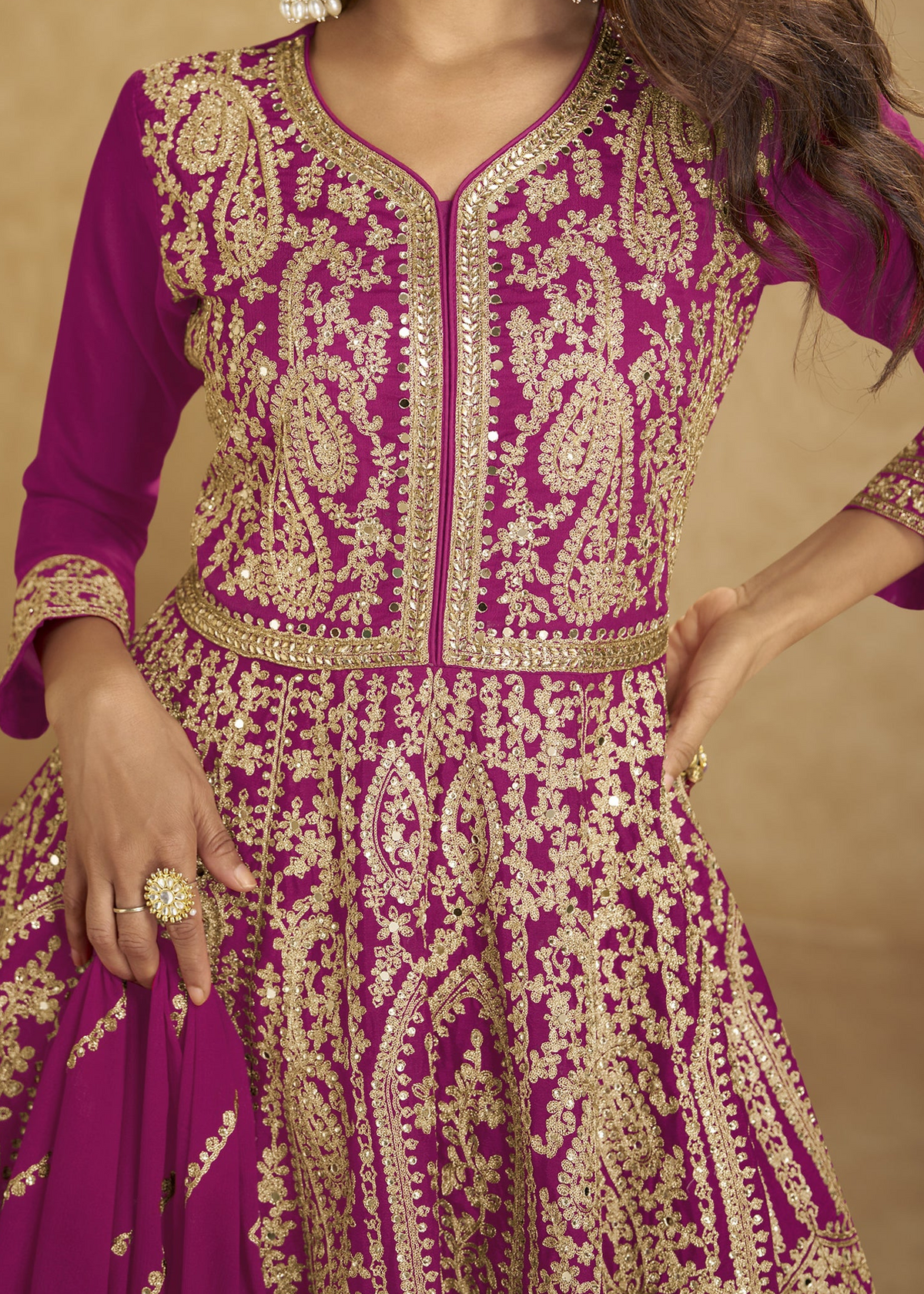 Pink embroidered plazzo dress side view with matching dupatta
