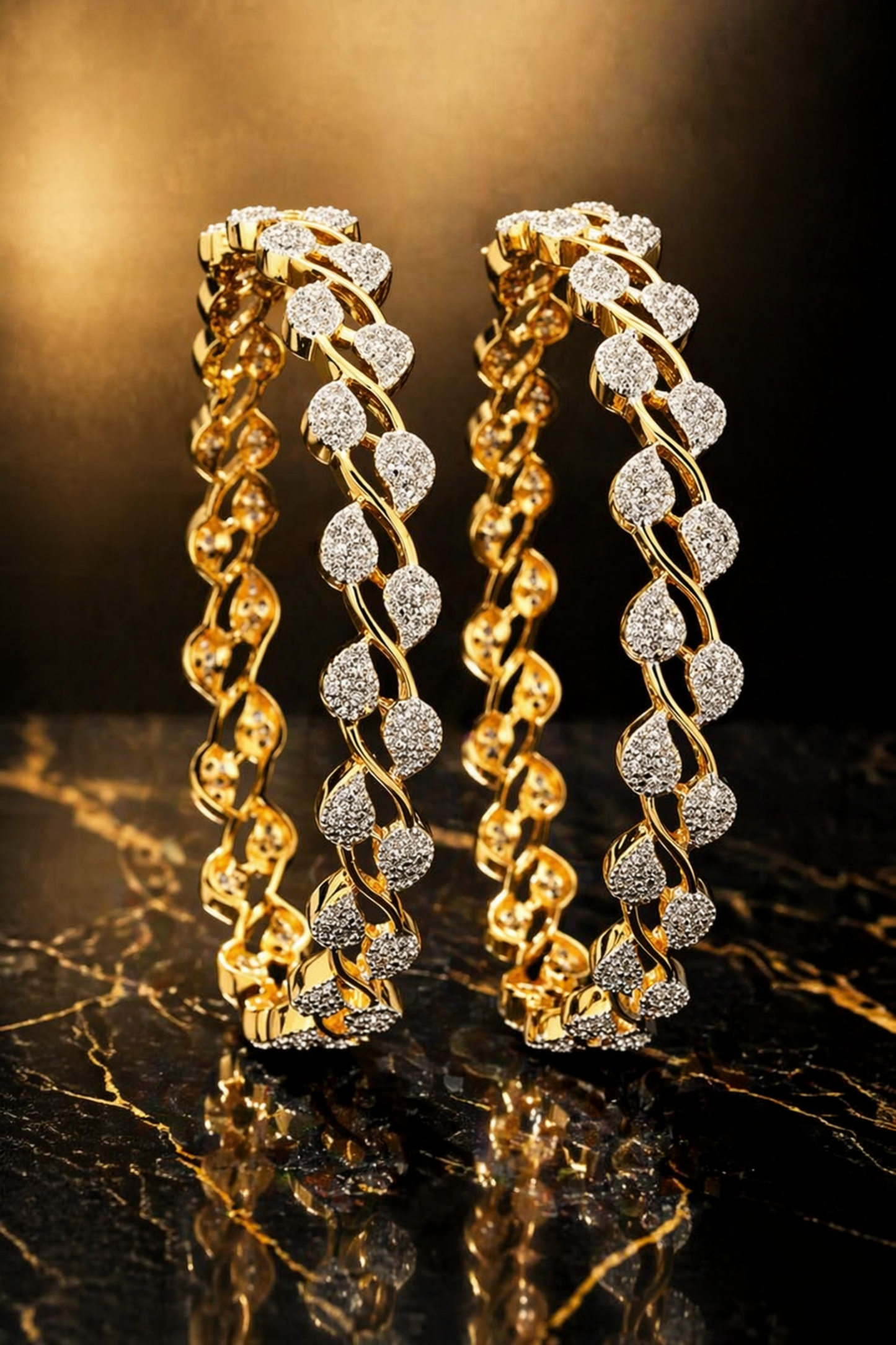 dual-tone bangles with polished and stone finish