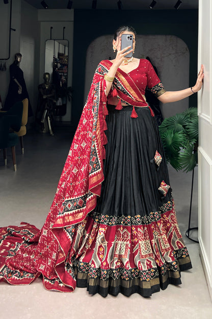  ghagra choli black with printed design full outfit
