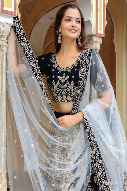 Navy Blue lehenga outfit with sequins embroidered design