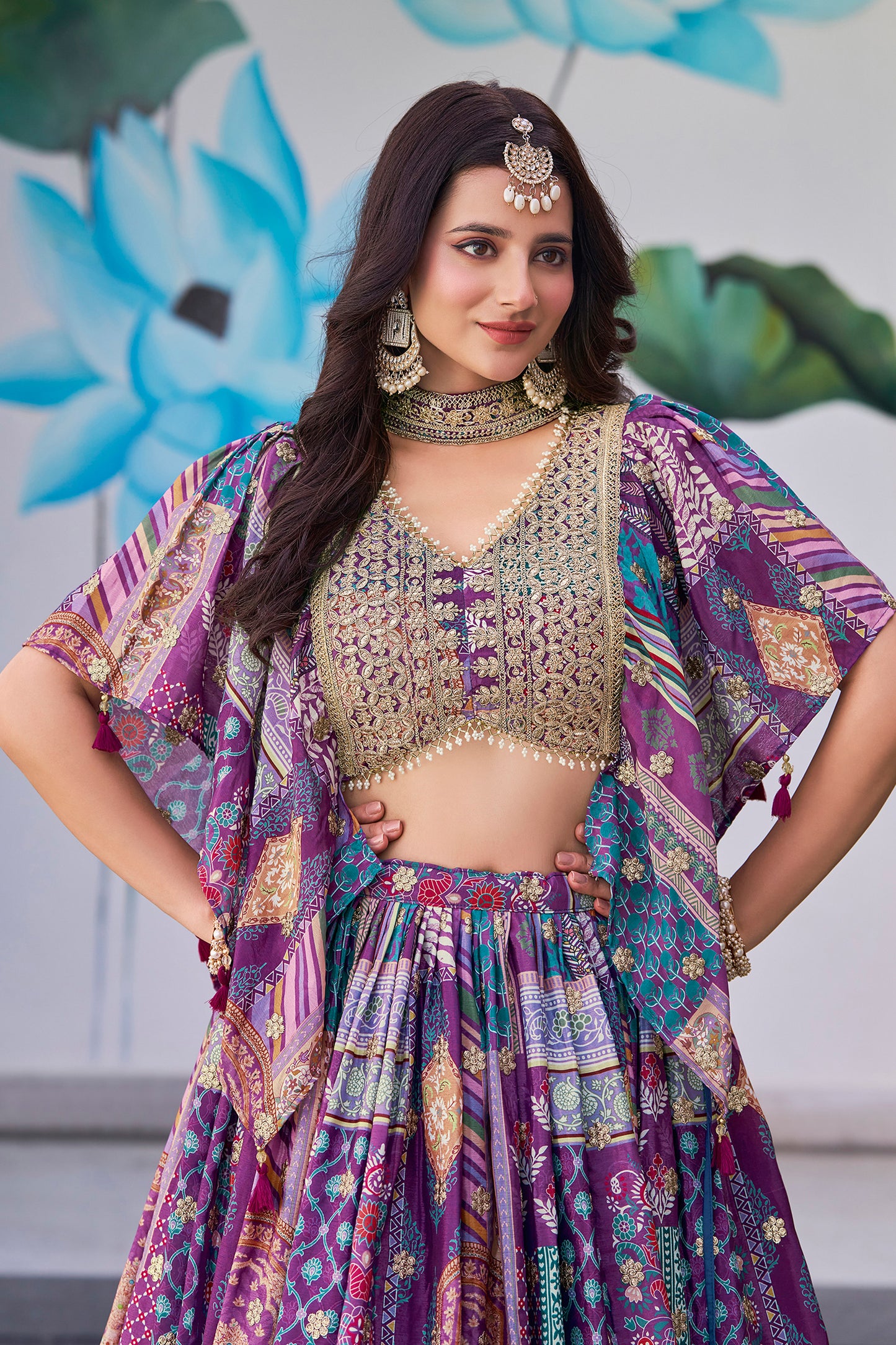 Zari embroidered choli lehenga in rich purply tone