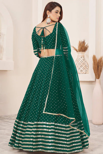 Back view of dark green ghagra chaniya choli for wedding