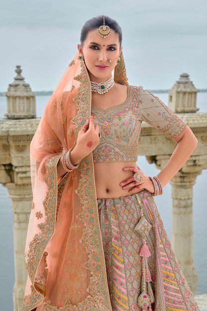 Reception wear peach lehenga with shimmering sequins