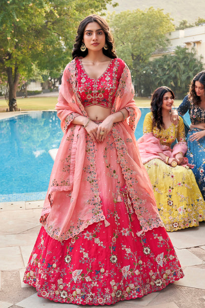 Elegant lehenga choli ghagra with layered embroidery texture