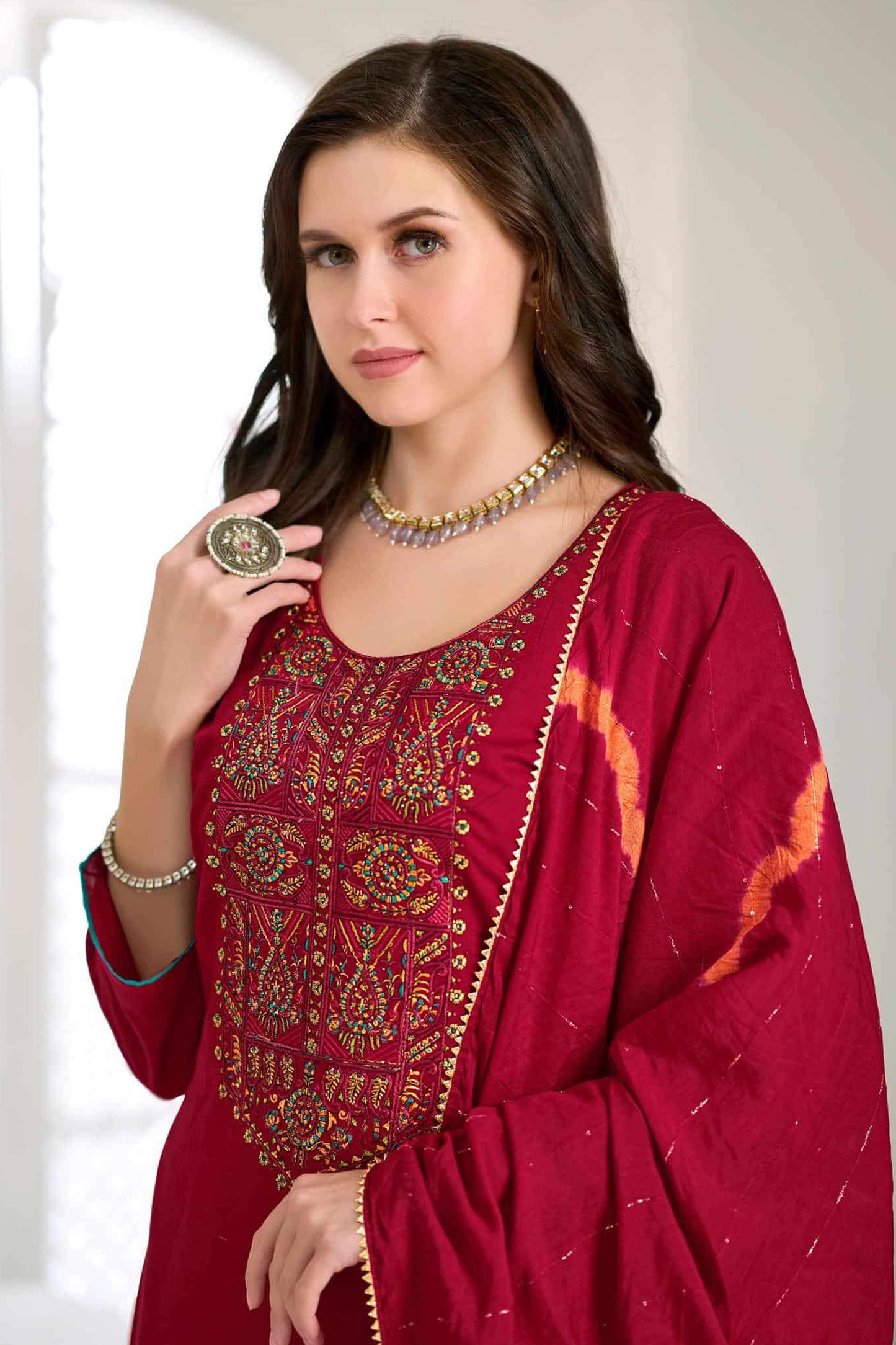 Maroon Salwar Kameez with embroidery work and dupatta