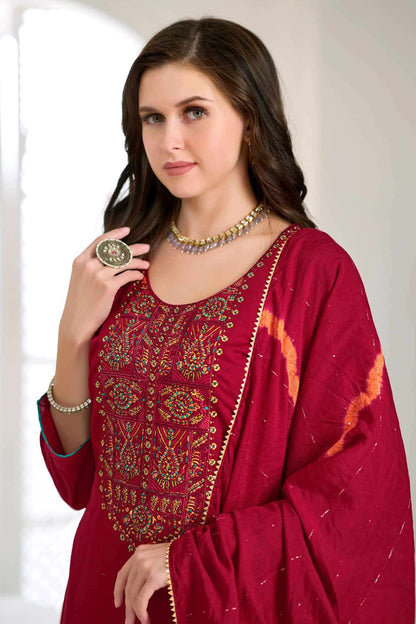 Maroon Salwar Kameez with embroidery work and dupatta