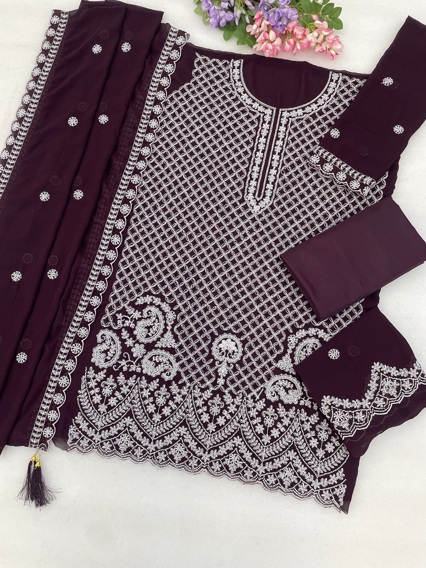 Wedding sharara outfit with embellished surface design