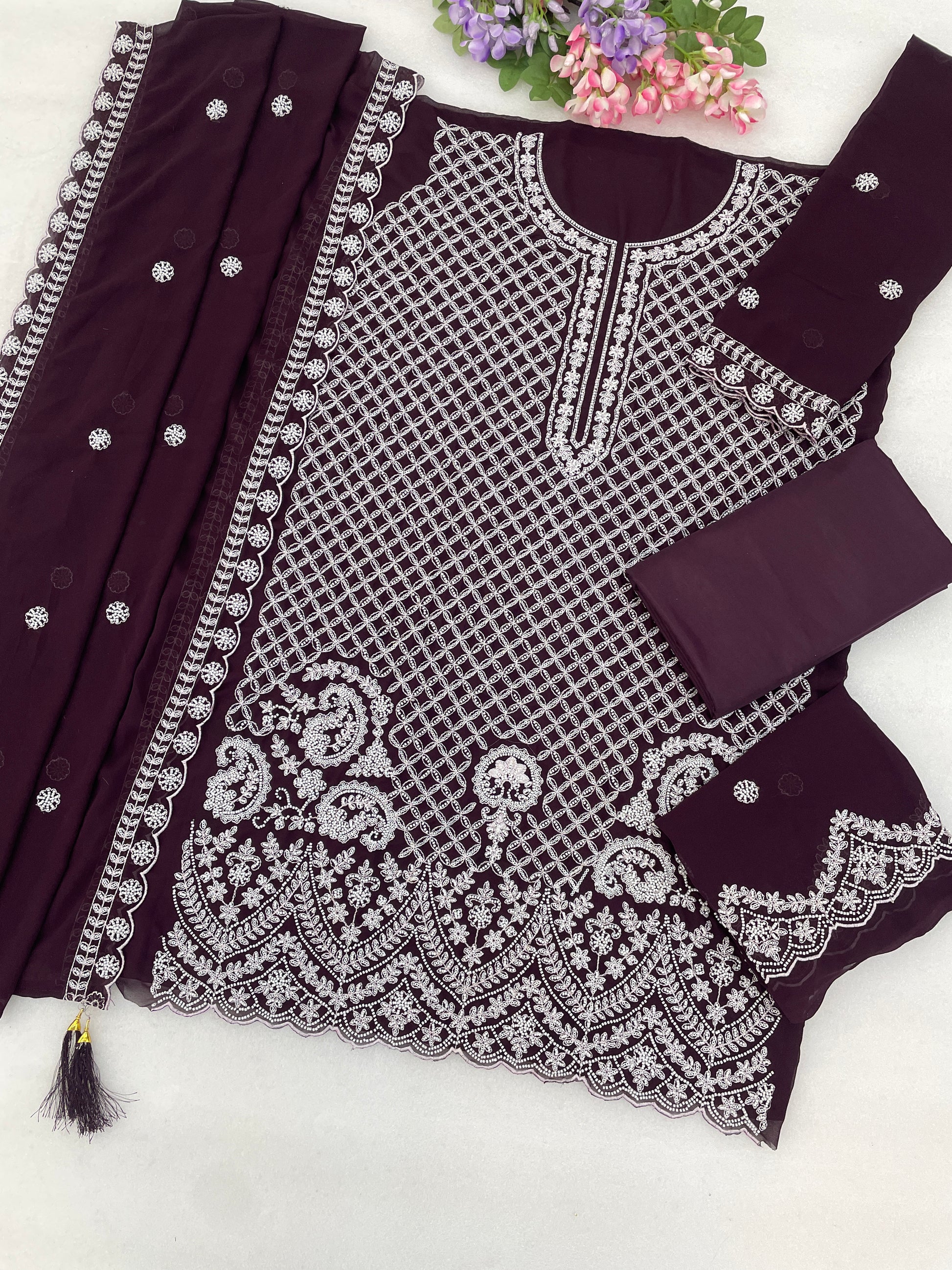 Wedding sharara outfit with embellished surface design