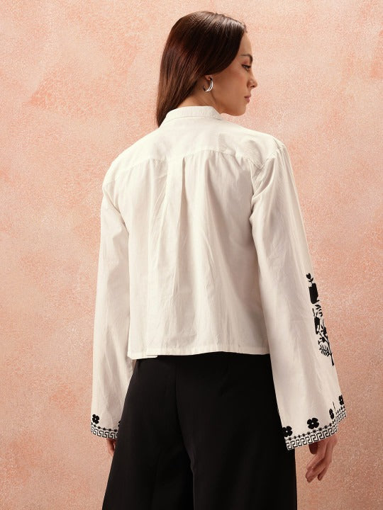 back view of white cotton women’s shirt minimal look